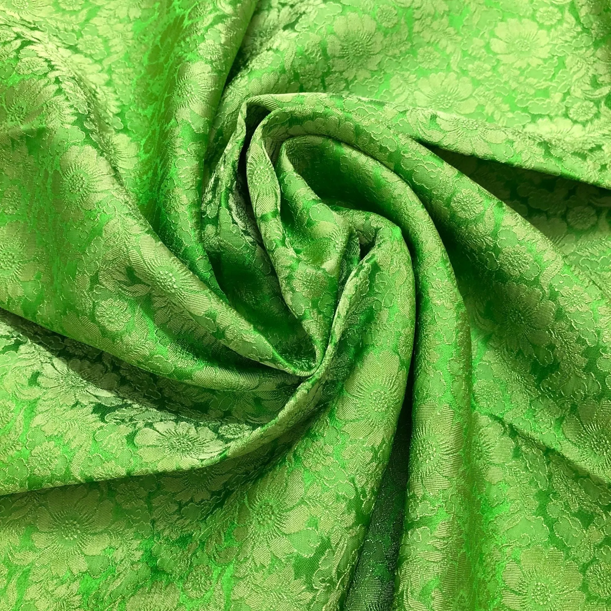 Green Silk with Chrysanthemum Pattern Fabric