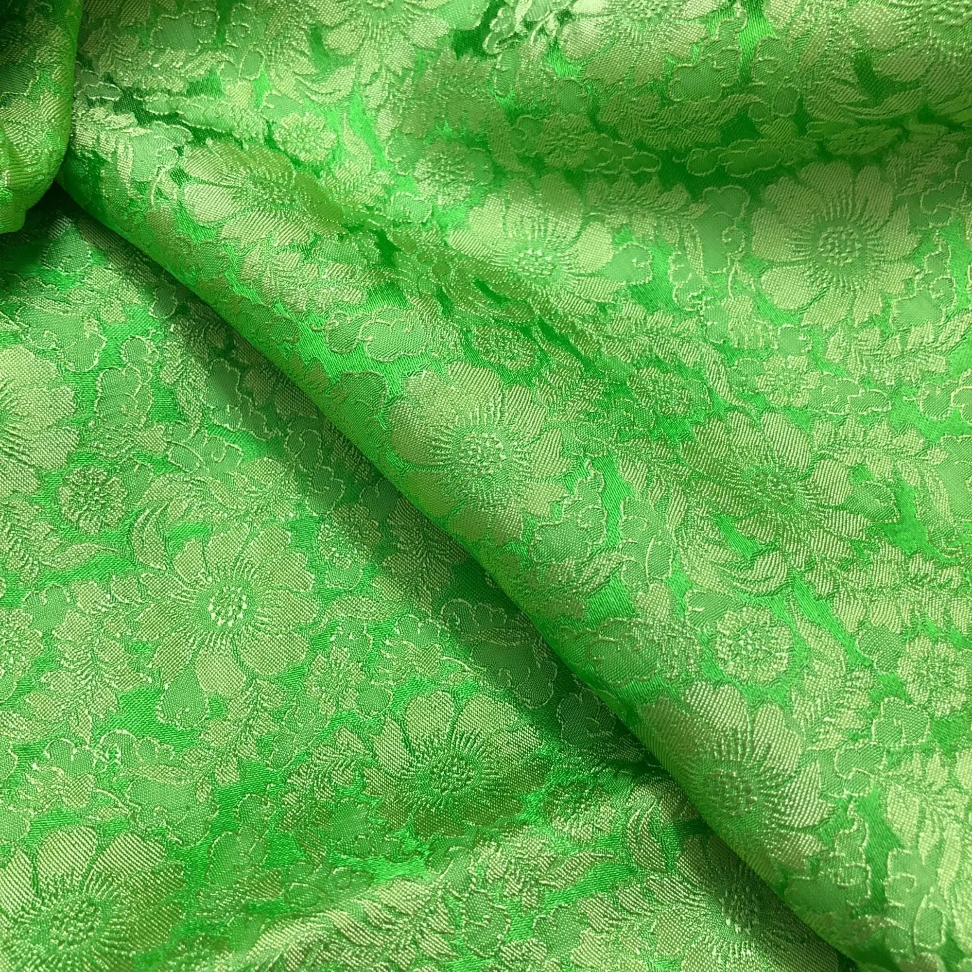 Green Silk with Chrysanthemum Pattern Fabric