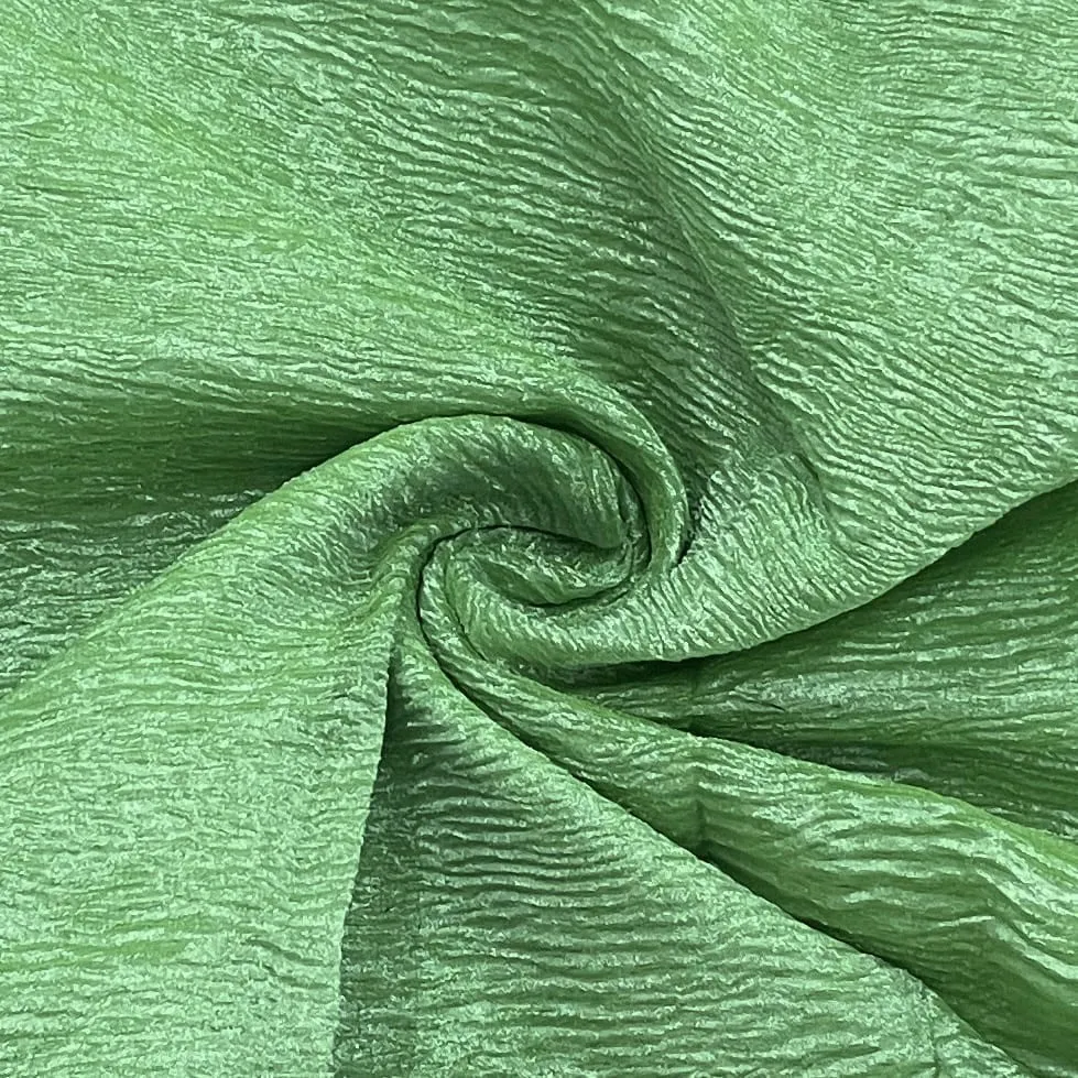 Green Solid Shimmer Crushed Tissue Fabric