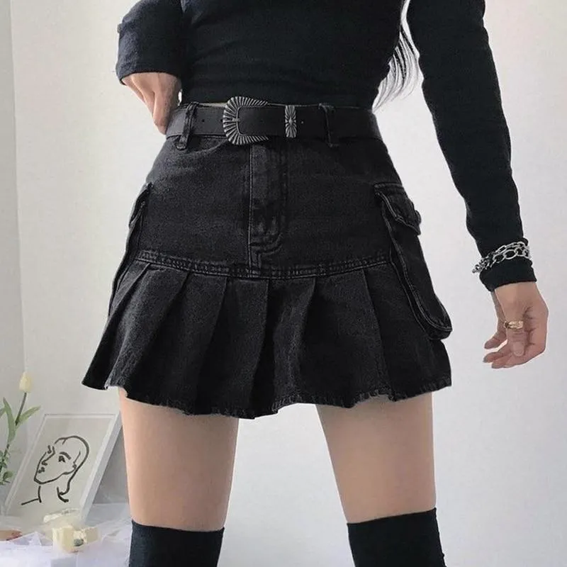 Grey Pleated Mini Skirt