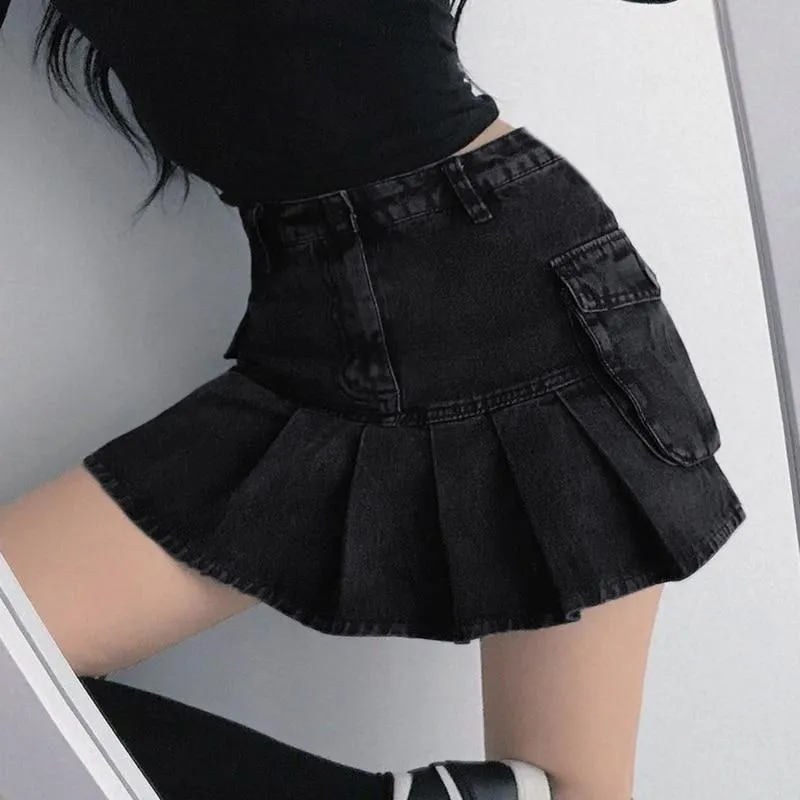 Grey Pleated Mini Skirt