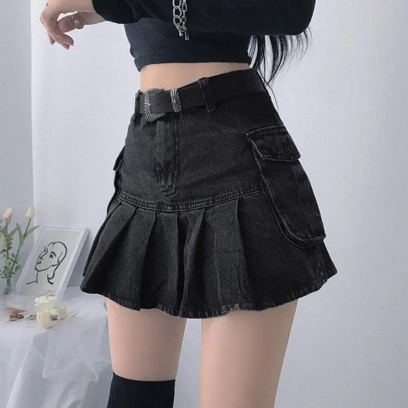 Grey Pleated Mini Skirt