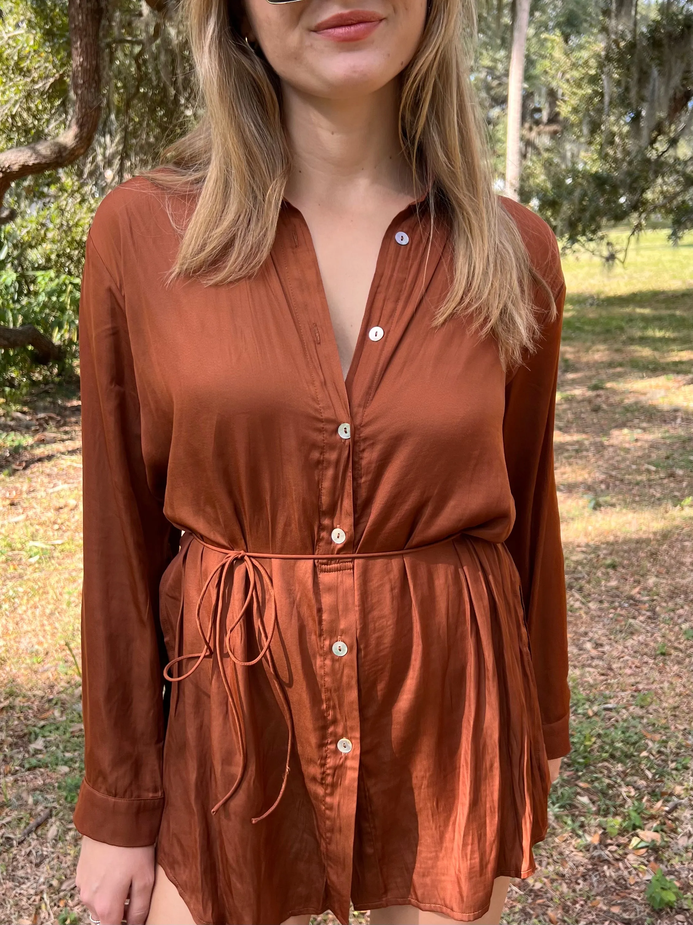 HUNTER SHIRT ROMPER IN CAMEL