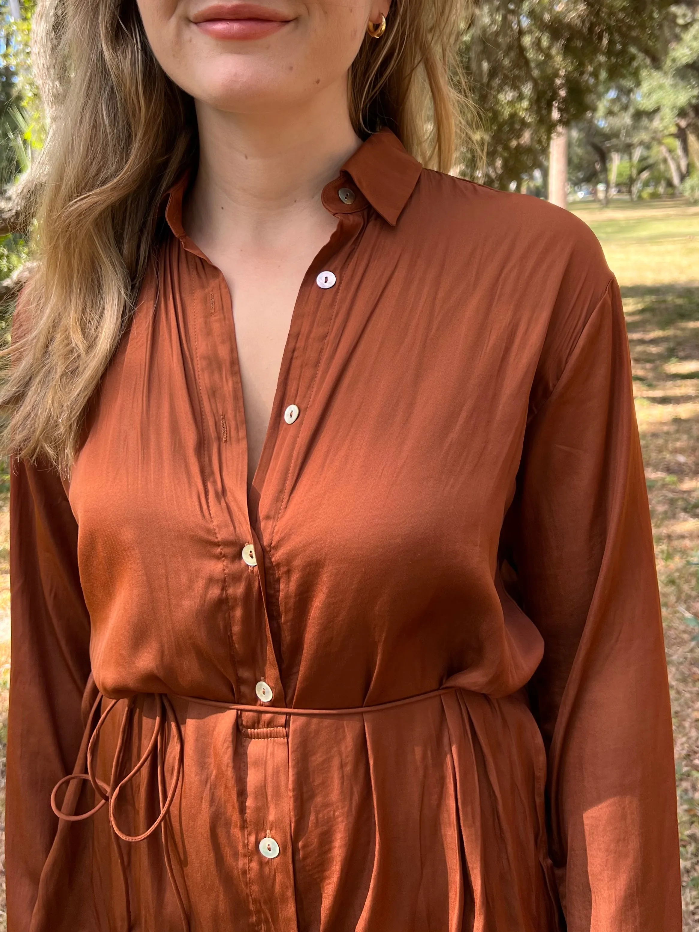 HUNTER SHIRT ROMPER IN CAMEL