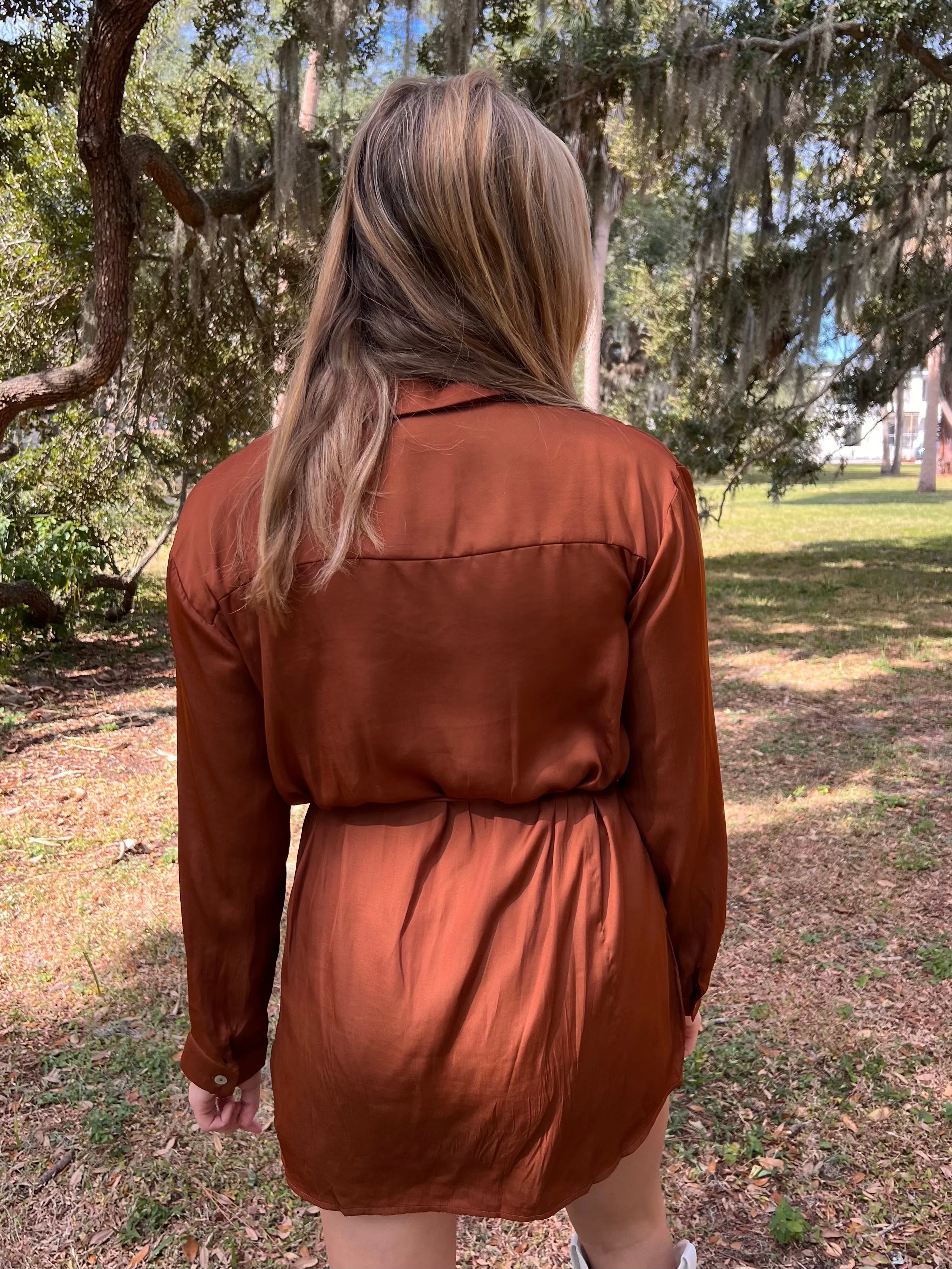 HUNTER SHIRT ROMPER IN CAMEL