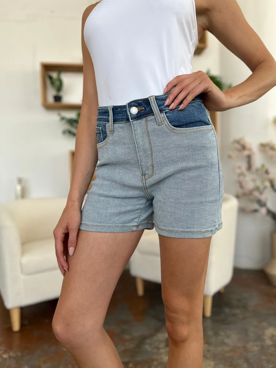 Judy Blue Color Block Denim Shorts [Online Exclusive]