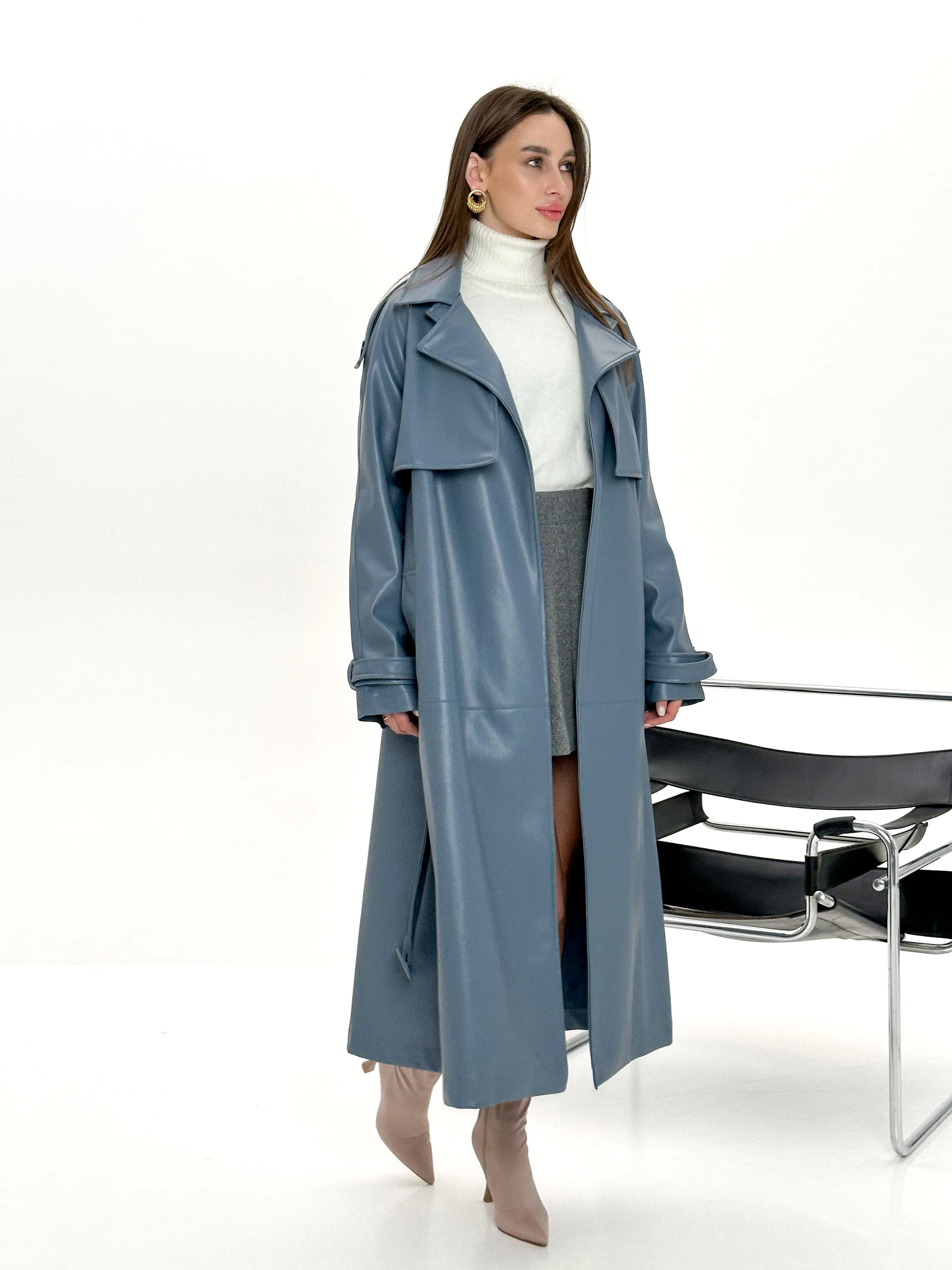 Leather-Effect Trench Coat