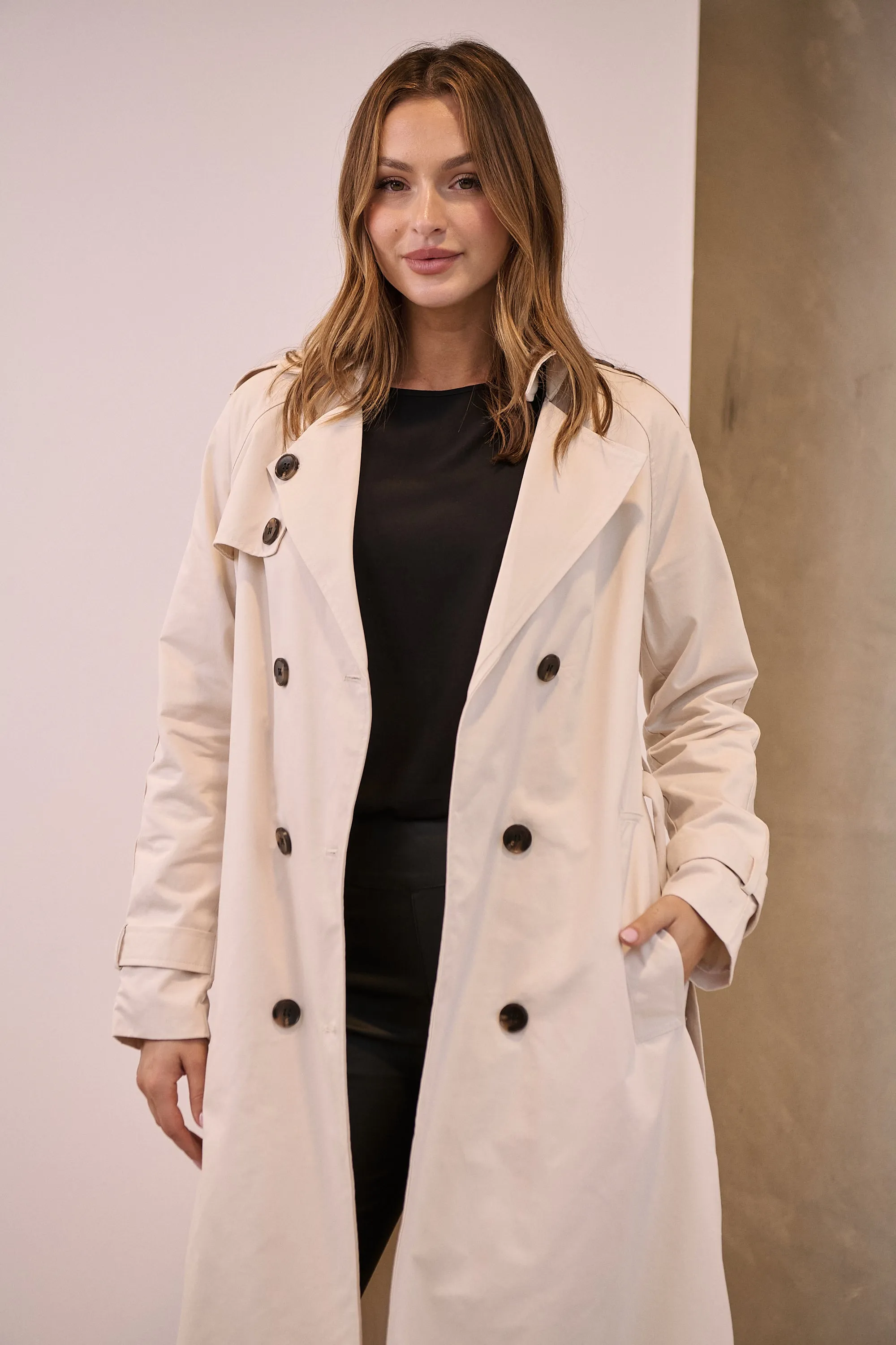 Loretta Beige Tie waist Trench Coat