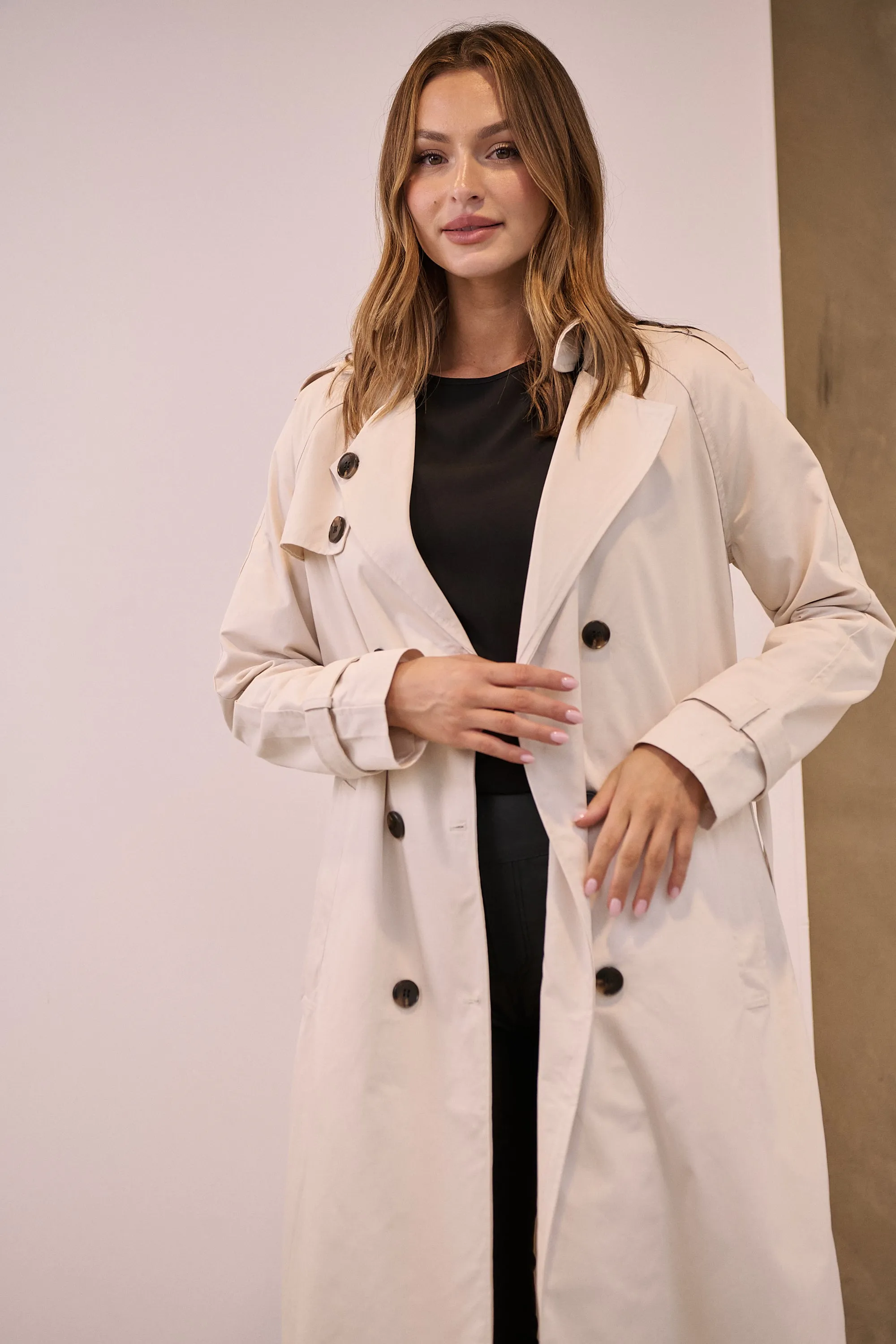 Loretta Beige Tie waist Trench Coat