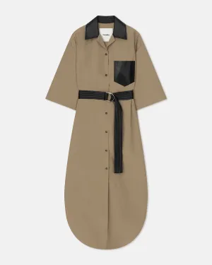 Meilani - Belted Tech Poplin Shirt Dress - Muted Khaki