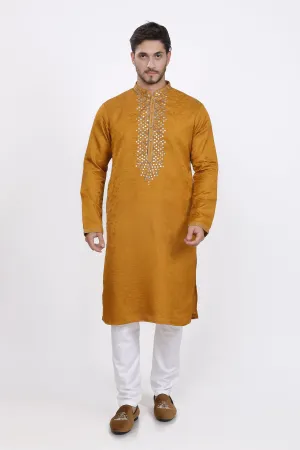 Ochre yellow mens kurta pyjama