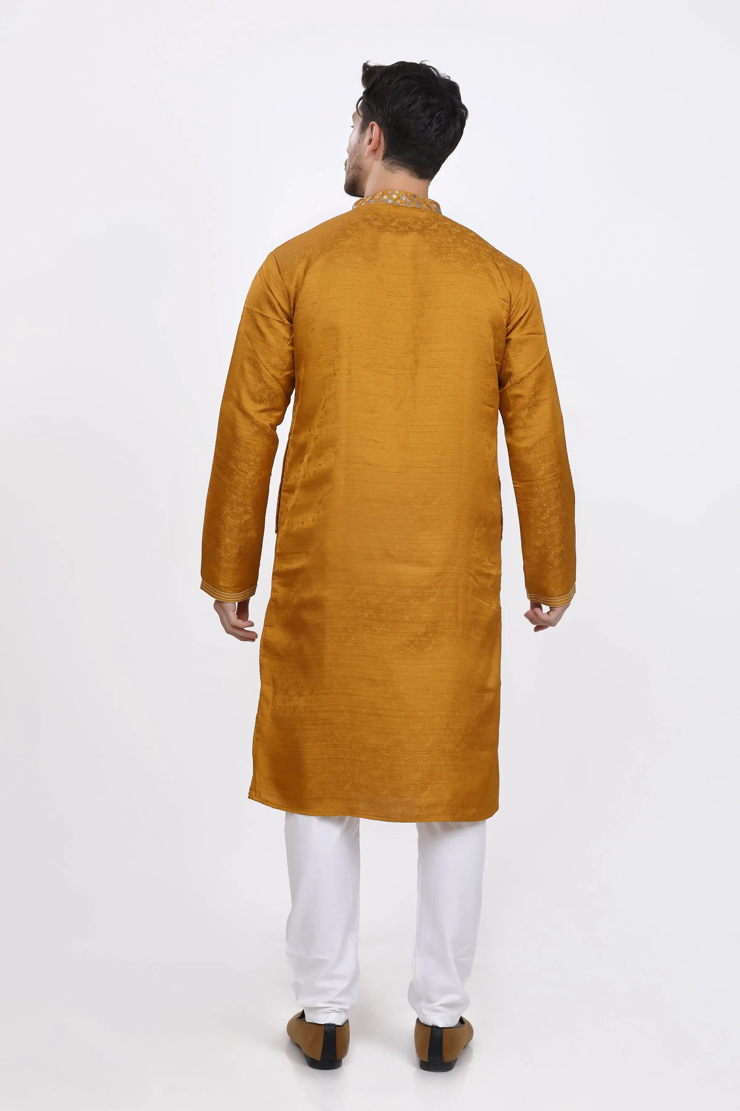 Ochre yellow mens kurta pyjama