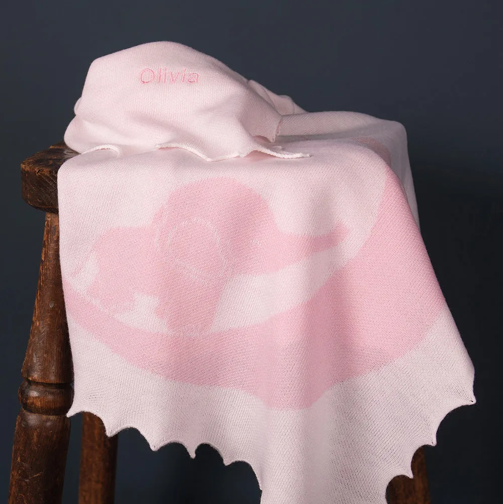 Personalised Baby Elephant Shawl - Pink