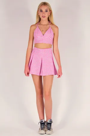 Pleated Skirt - Flannel Pink Checker