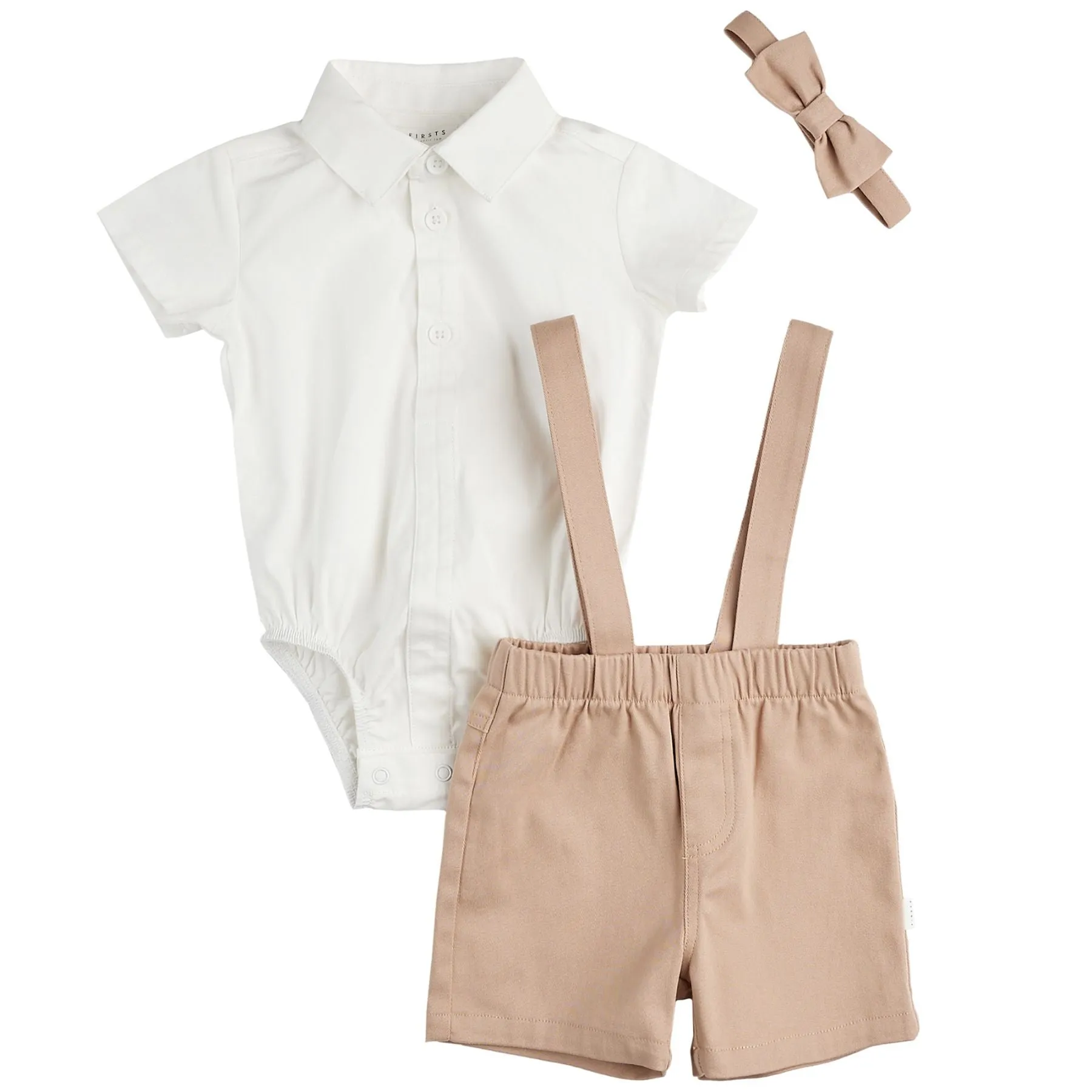 Poplin Shirt   Suspender Short Set with Bowtie