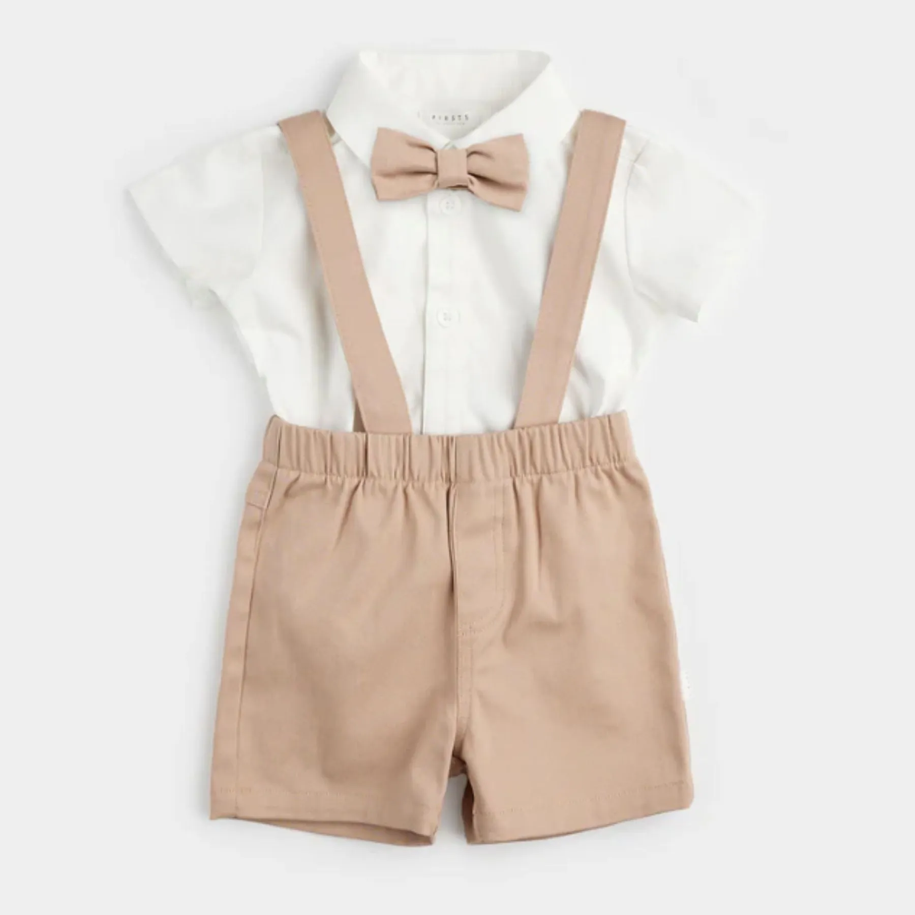 Poplin Shirt   Suspender Short Set with Bowtie