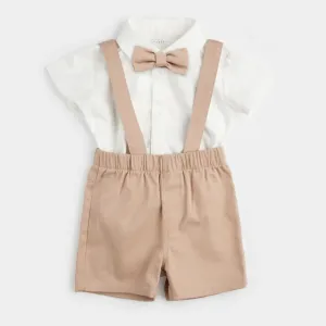 Poplin Shirt   Suspender Short Set with Bowtie