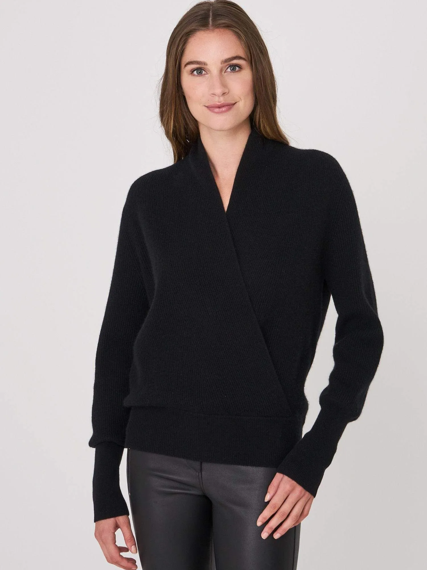 Repeat Cashmere - Rib Knit Wrap Sweater - Black