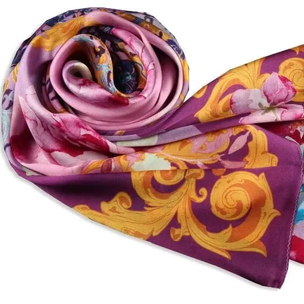 Silk Scarf Collecitons|Blossom Range|Oriental Design|Purple|Long Silk Scarf