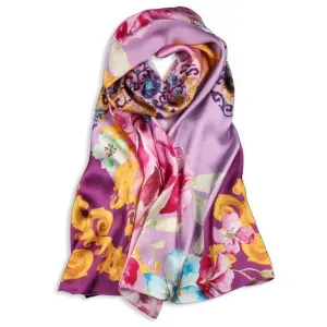 Silk Scarf Collecitons|Blossom Range|Oriental Design|Purple|Long Silk Scarf