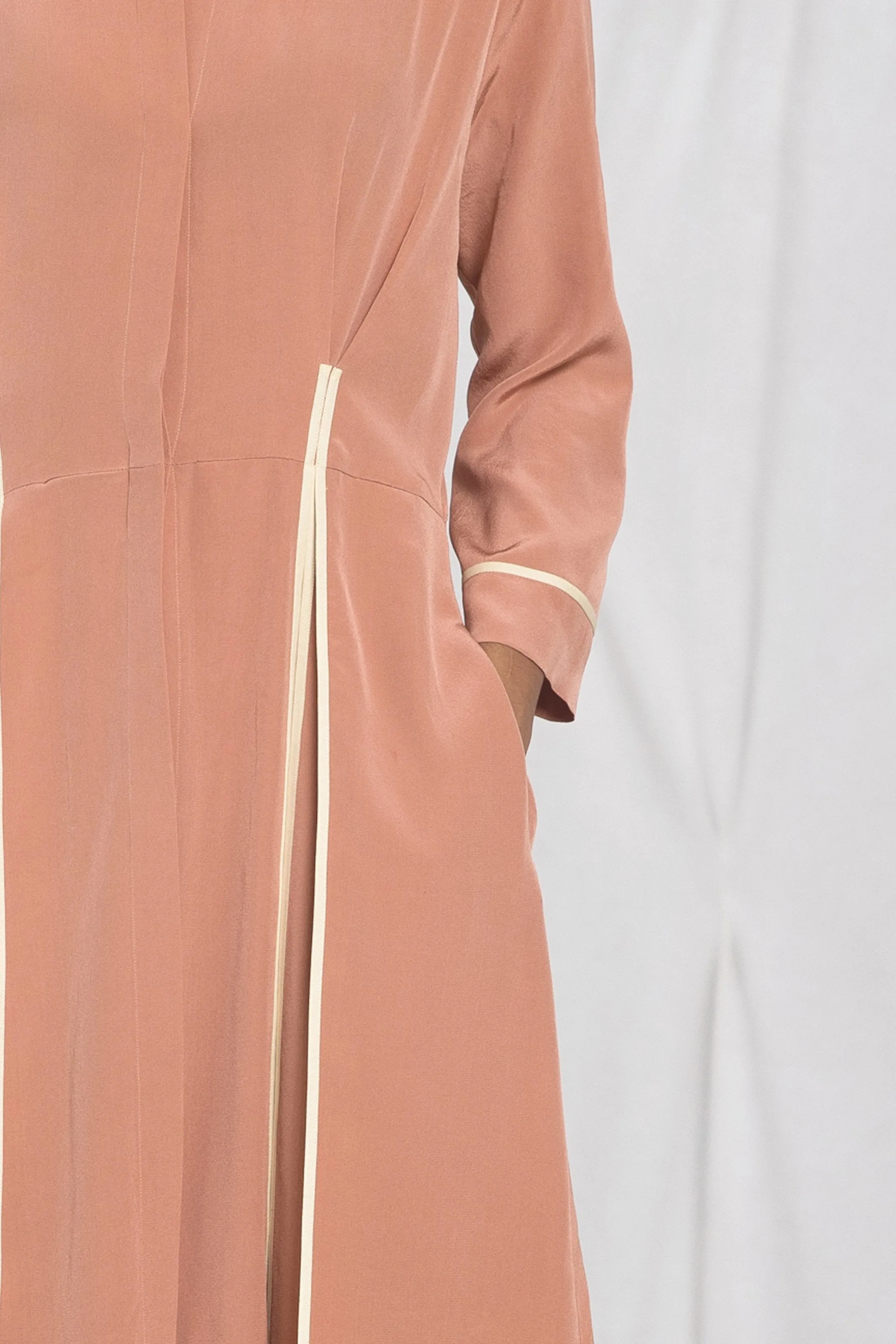 Silk shirt dress with hidden pleats