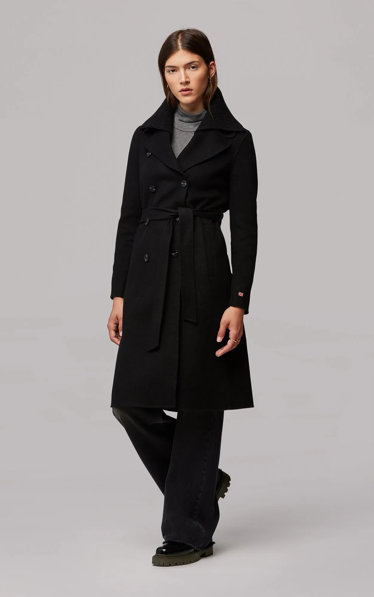 SOIA&KYO ANNA - Double-face wool coat with detachable chunky knit collar