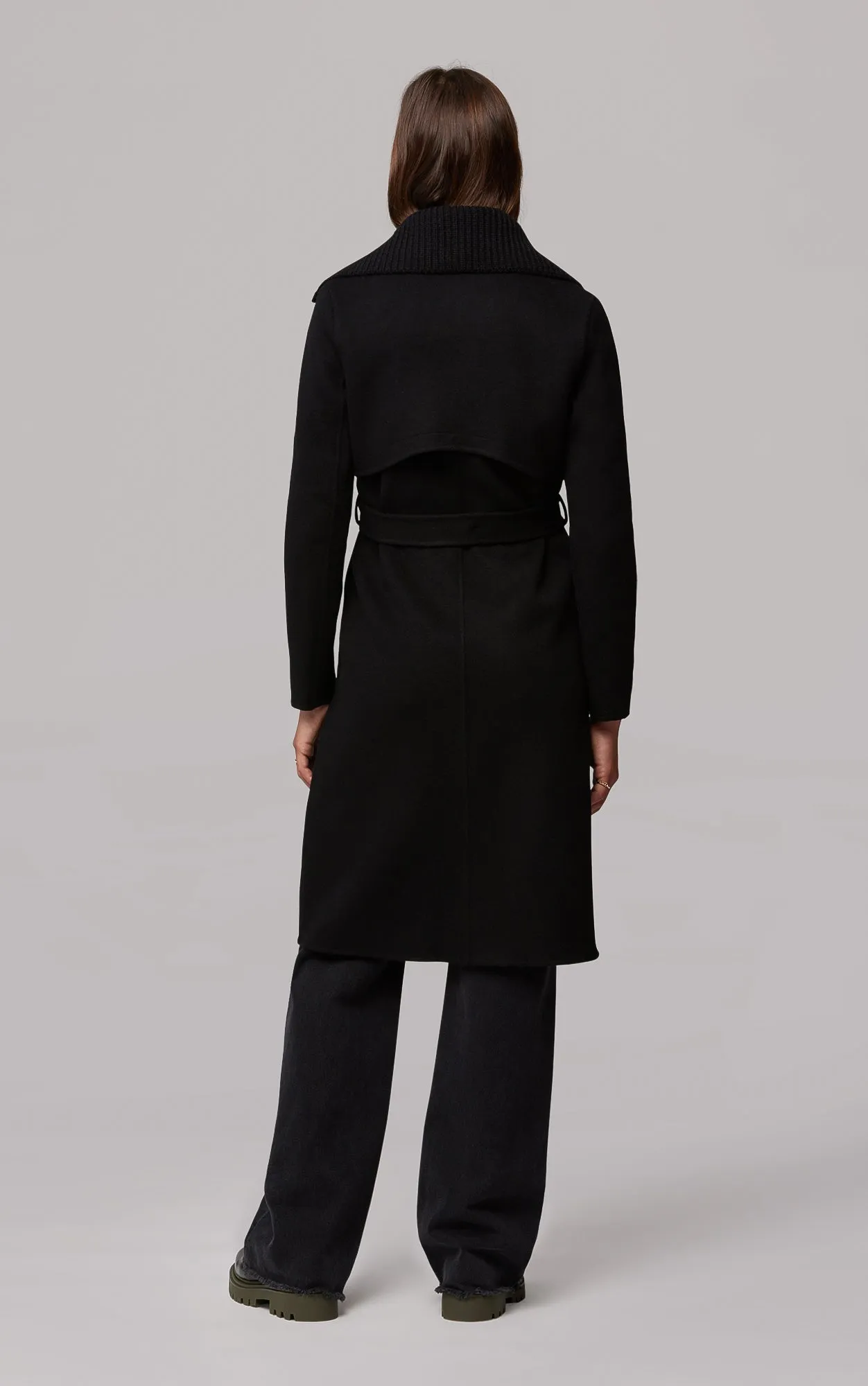 SOIA&KYO ANNA - Double-face wool coat with detachable chunky knit collar