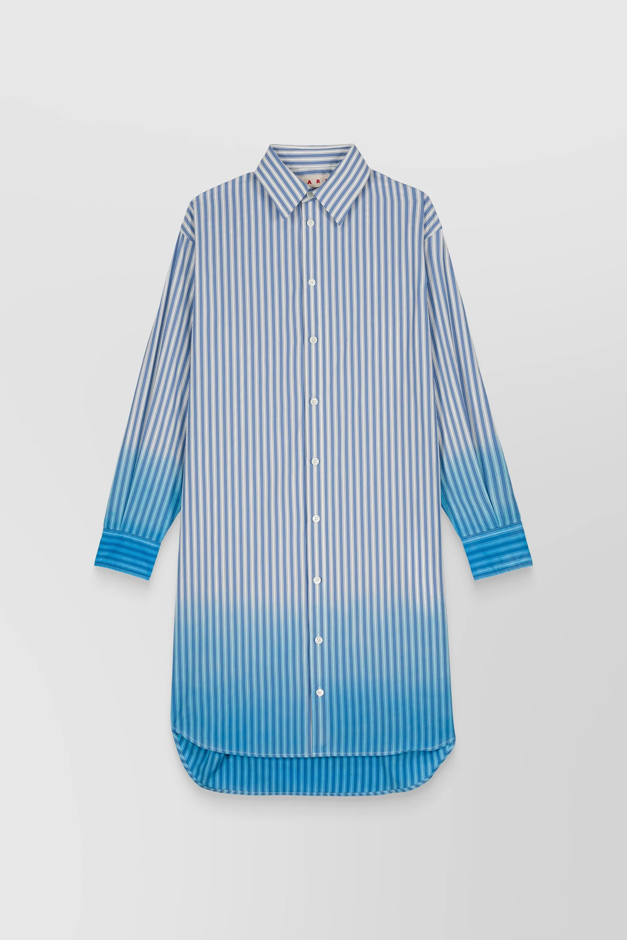 Striped mid cotton shirt-dress with dyed bottom