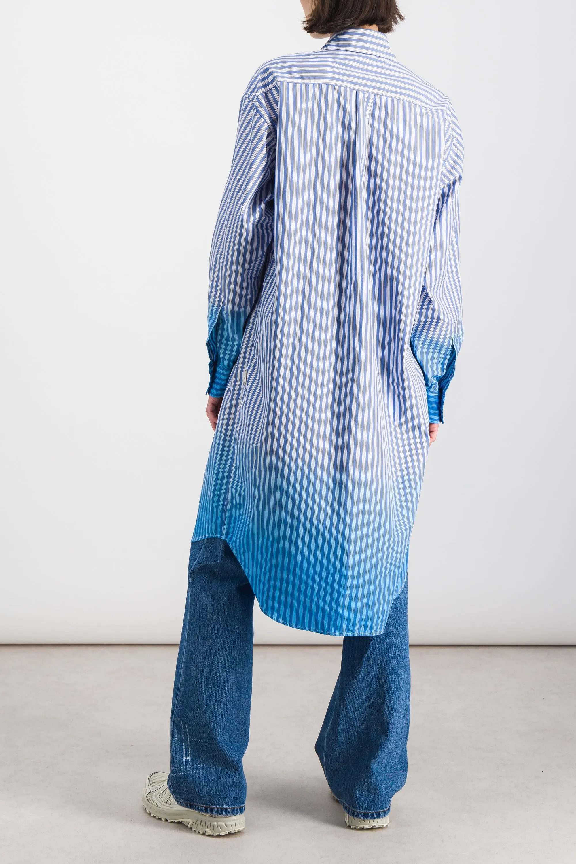 Striped mid cotton shirt-dress with dyed bottom