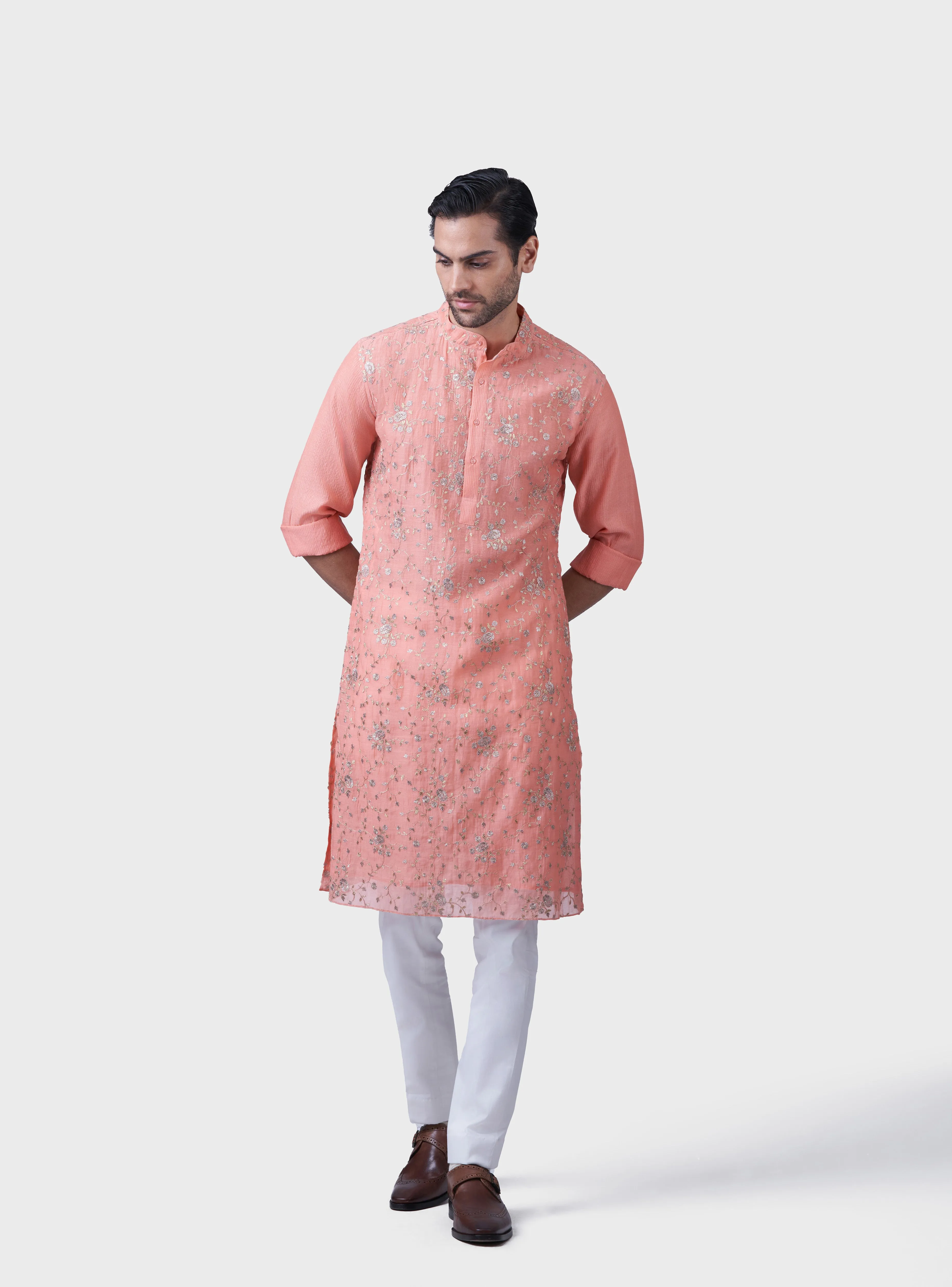 THE PEACH FLORA JAAL KURTA