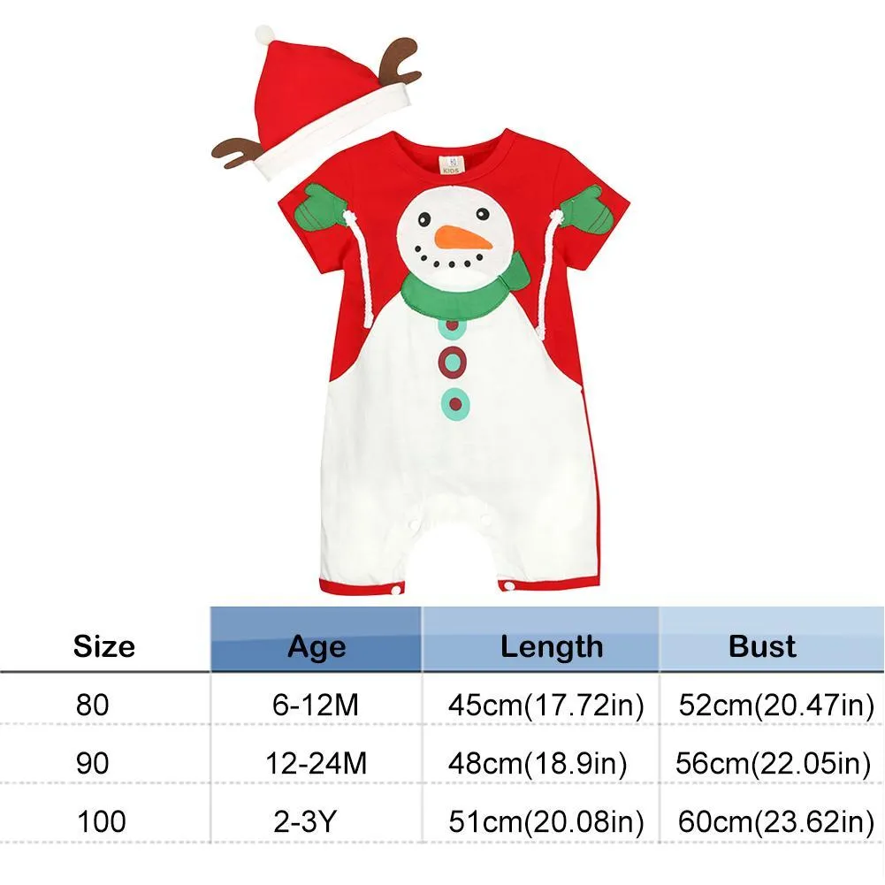 Toddle Baby Boy Girl Kids Short-Sleeves Christmas Clothes Jumpsuit with Hat