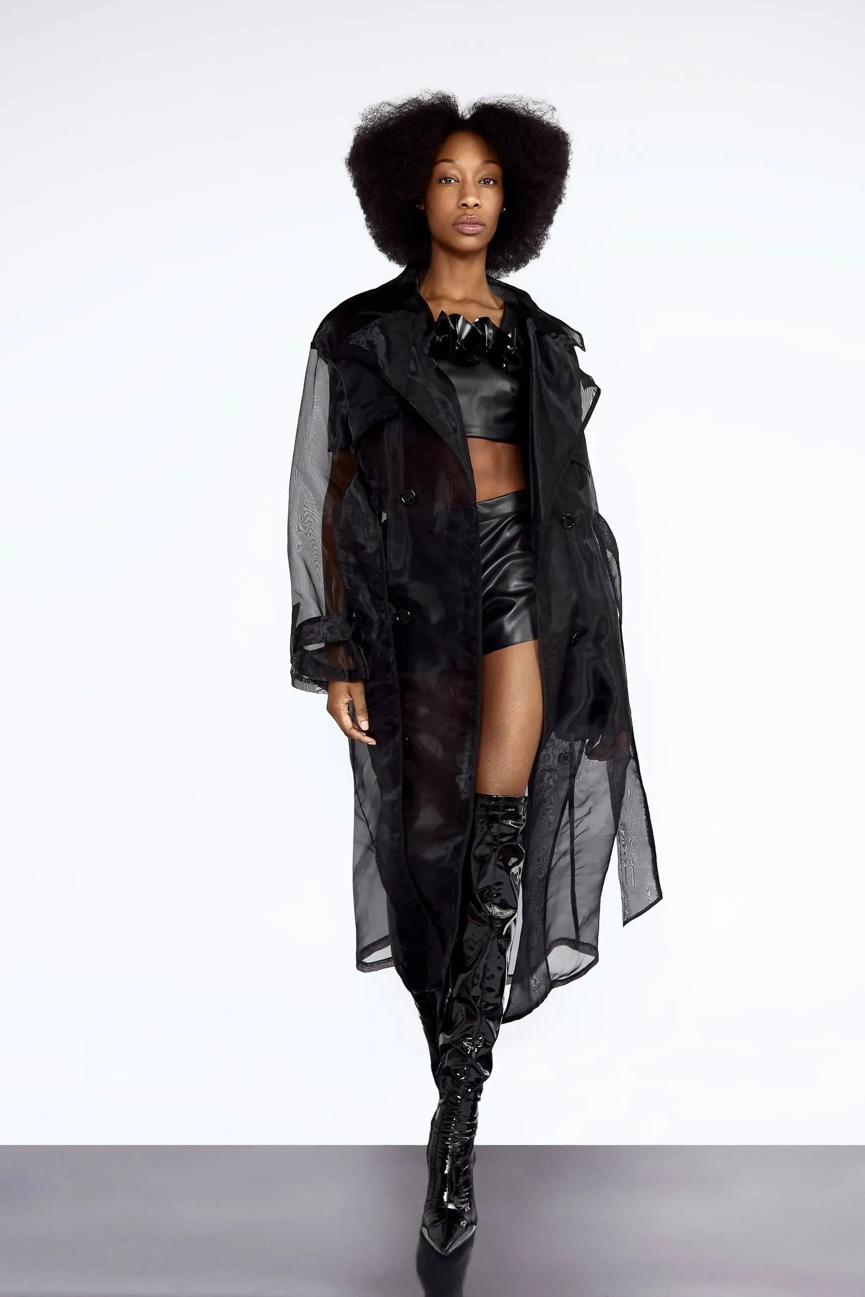 Trench Coat Raven Black In Organza