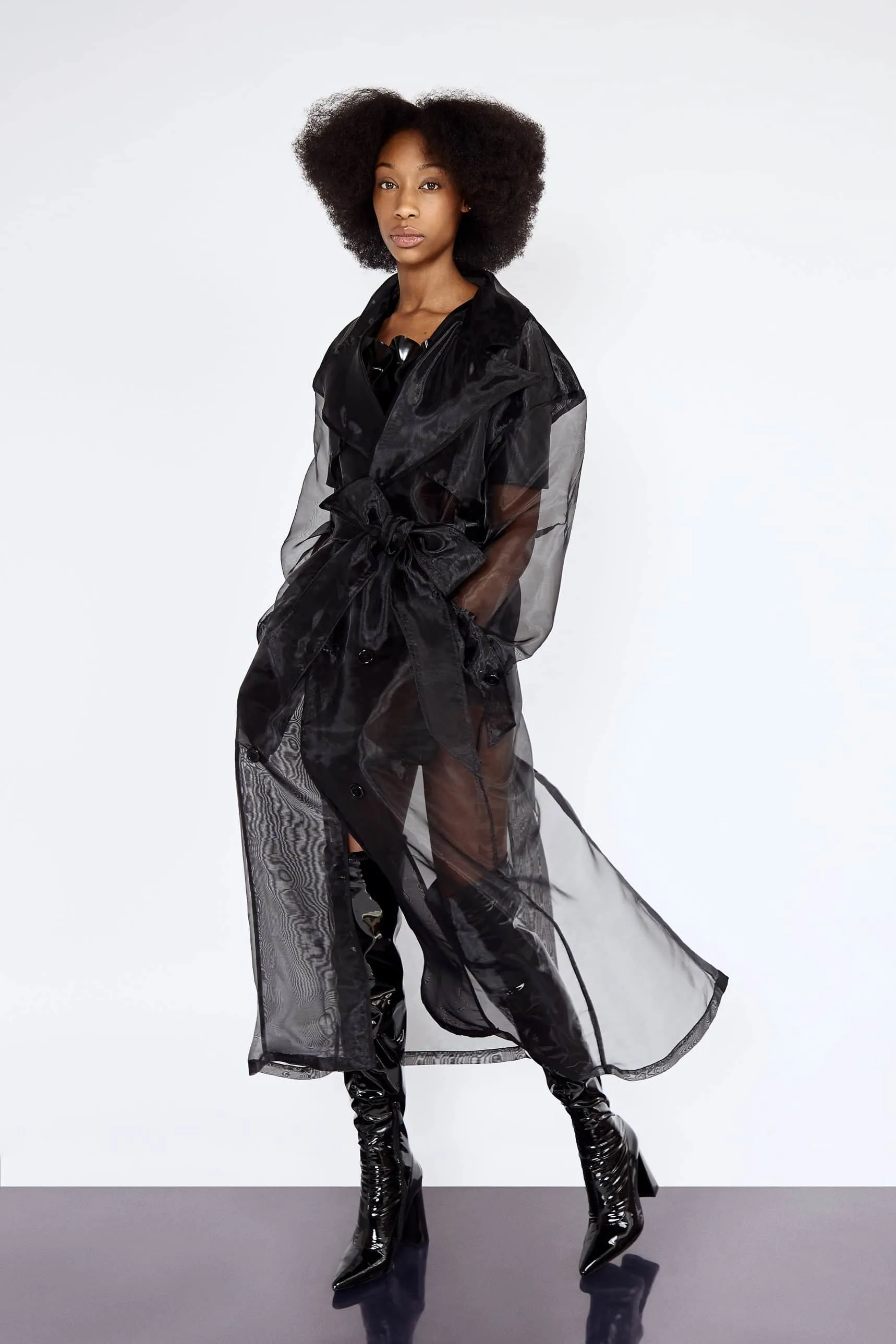 Trench Coat Raven Black In Organza