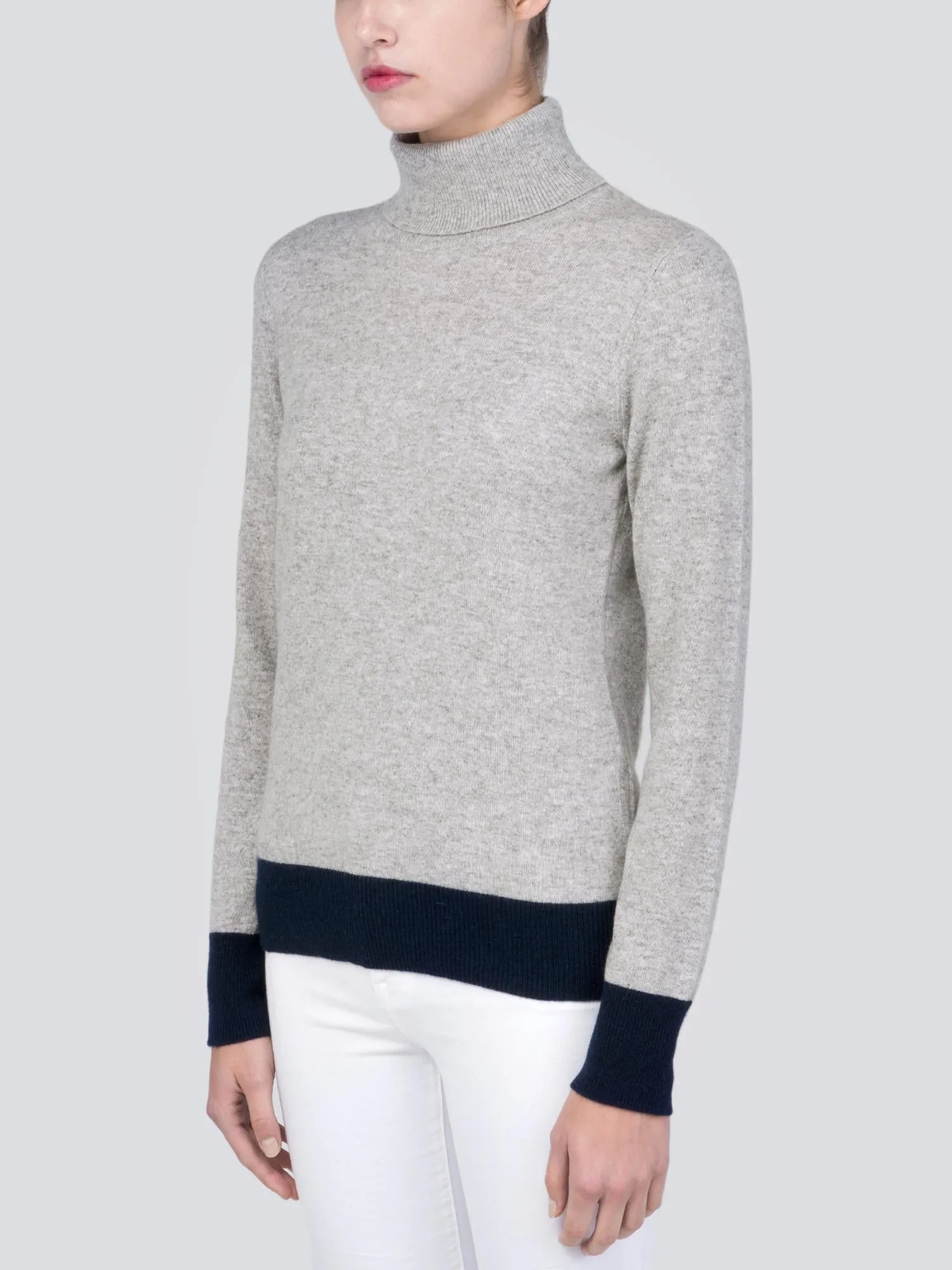 Turtleneck Slimfit Sweater_CB_Light Grey/Navy