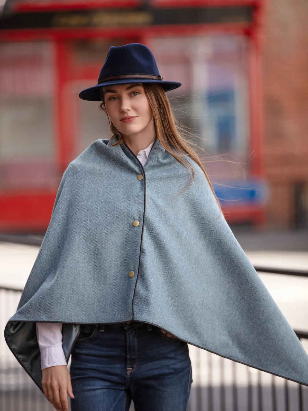 Tweed Shawl - Blue Herringbone