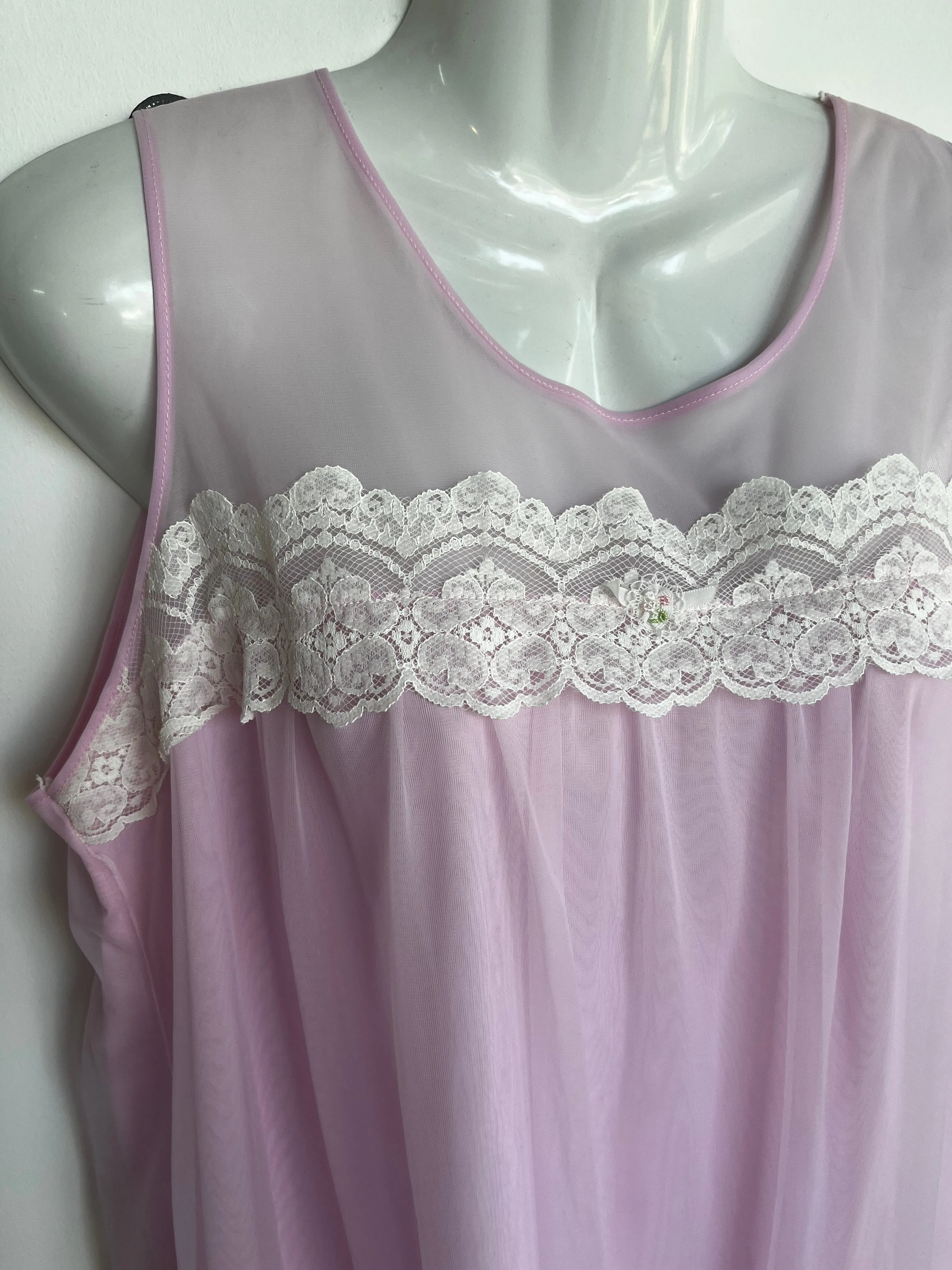 Vintage 60s | Double Layer Chiffon Sheer Pink Babydoll Nighty | M