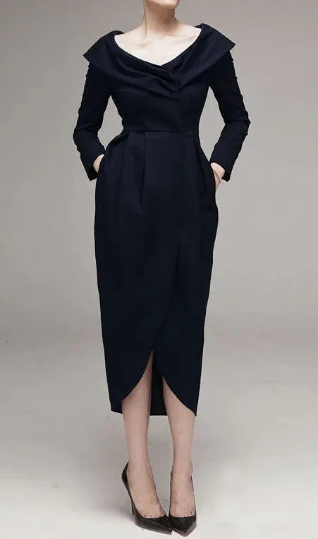 Women Draped Pleating Asymmetric Hem Woolen Dress Jacket