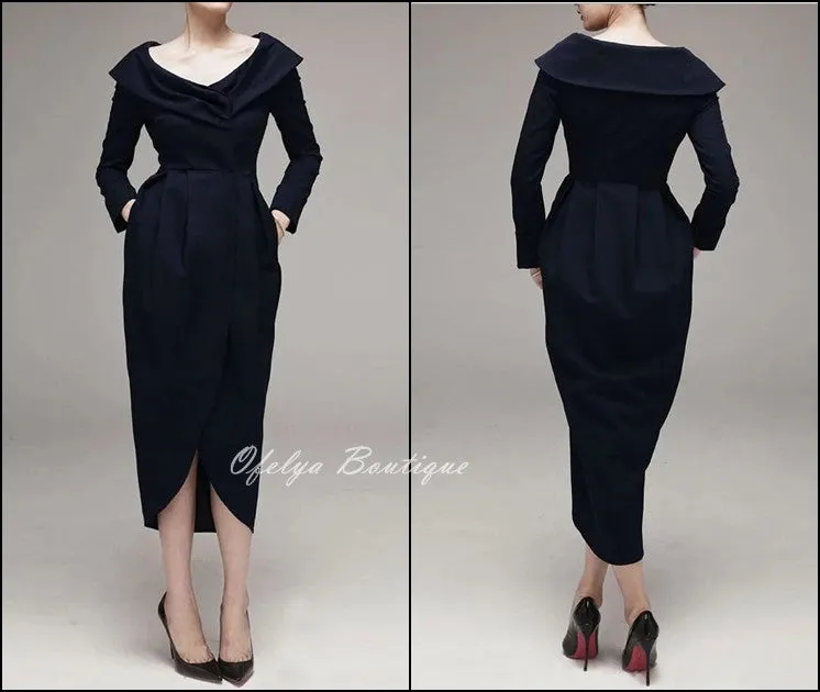 Women Draped Pleating Asymmetric Hem Woolen Dress Jacket