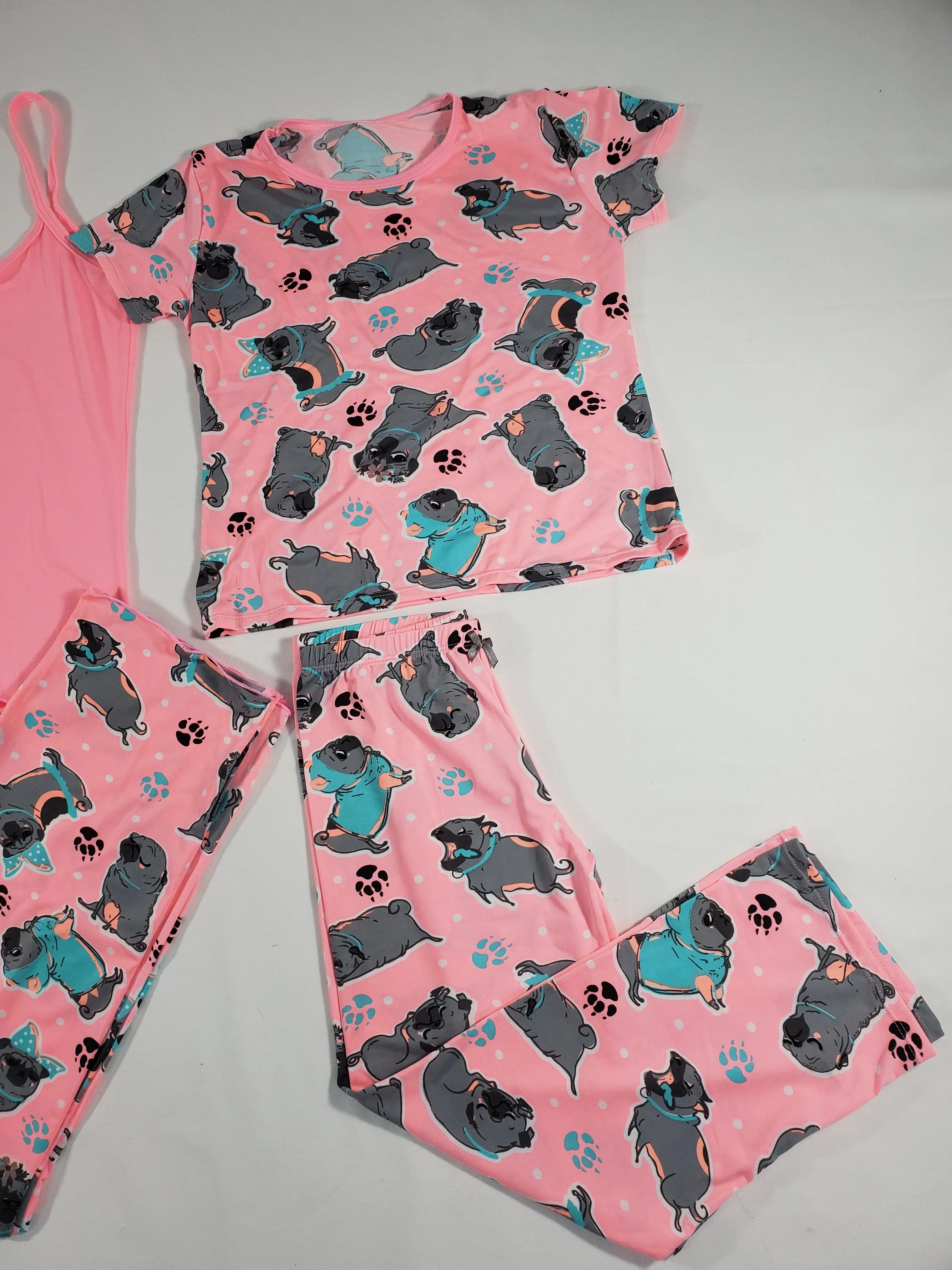 Women's 2-piece each Mother Daughter sets pink pajamas with puppies