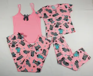 Women's 2-piece each Mother Daughter sets pink pajamas with puppies