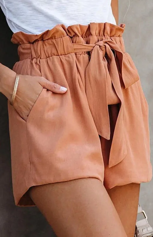 Women's Ruffled Tied Waist Solid Shorts